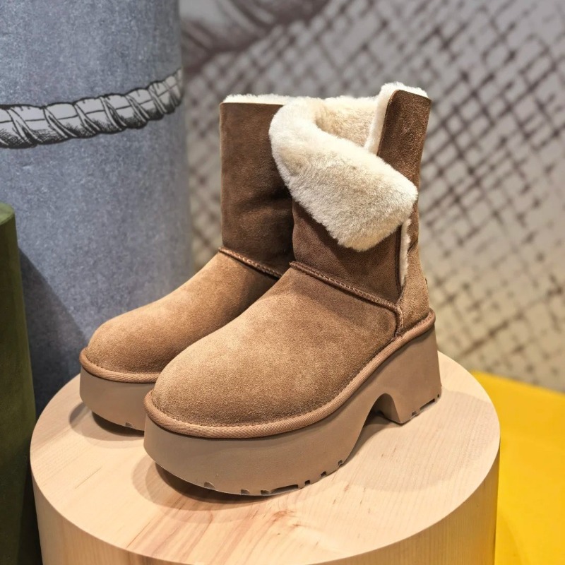 Korean Lifestyle Aesthetic - レディーススノーブーツ ファッションスエード カジュアル ミッドカーフブーツ 厚手ベルベット 暖かい冬用ブーツ