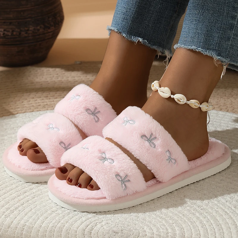 ファッションボウ刺繍ふわふわスリッパ レディース ブランドデ - Korean Lifestyle Aesthetic のレビューと価格