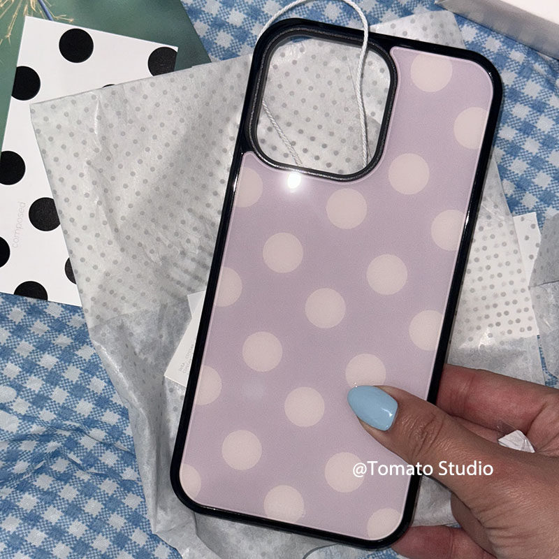 韓国風ファッション パープルポルカドット柄 iPhoneケー - Korean Lifestyle Aesthetic のレビューと価格